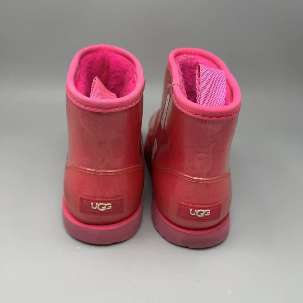 UGG Pink Rain Snow Boots Youth Girls size 4 Waterproof Clear Plastic 1112386K